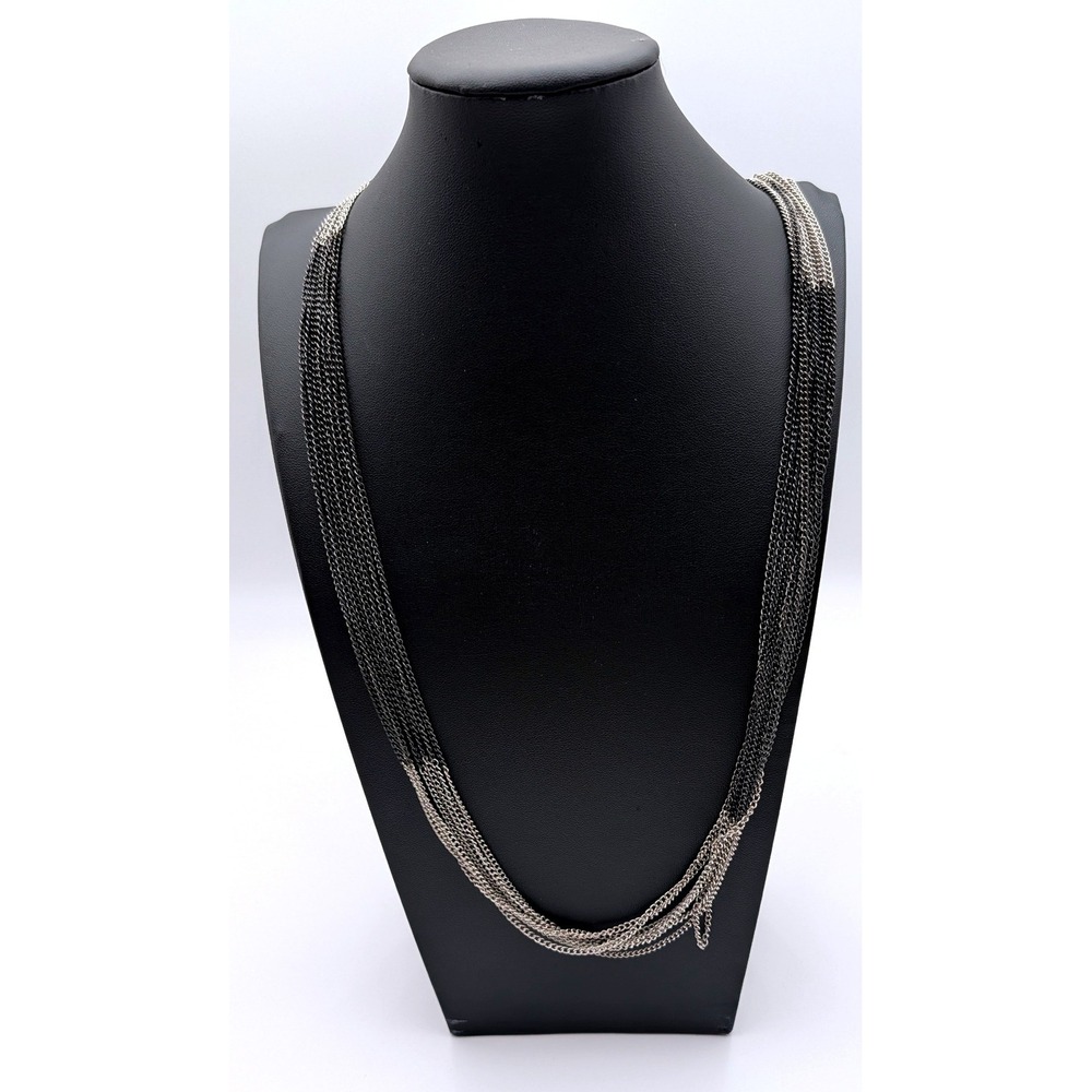 Premier Designs Ombre Multi Strand Necklace Silver Gunmetal Black Chain Long